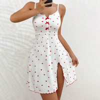 Printed Split Deep V-Neck Slip Dress Women