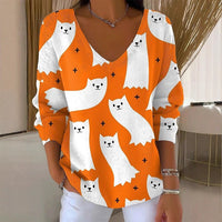 V-neck Long-sleeved Sweater Floral Loose Sweater