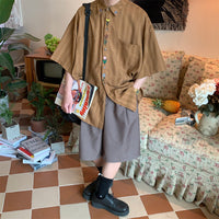 Vintage Embroidered Vertical Striped Short Sleeve Shirt