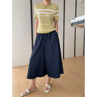 Elastic High-Waist Casual Cropped Wide-Leg Pants For Women