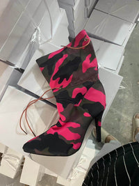 Plus Size Pointed Print High Heel Fashion Boots Women
