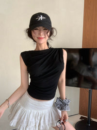 Hot Girl Style Irregular Pleated Slim Sleeveless Vest