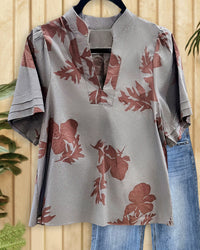 New Fashionable Womens Printed V-neck Shirt
