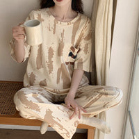 Summer Pajamas Women's Short-sleeved Trousers Cotton Two-piece Set