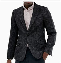 Mens Brown And Gray Herringbone Wool Suit Jacket