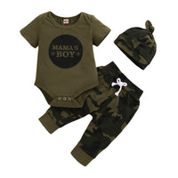 Short Sleeves For Baby And Infants Letter Romper Camouflage Pants Three-piece Set