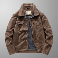 Autumn Thin Suede Jacket Men's Retro Tooling Polo Collar Top