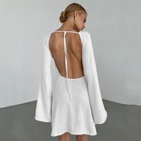Womens Sexy Loose-fittingBackless Long-sleeve Dress