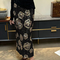 Heavy Embroidery Sequins Velvet Bottom Beaded Fashionable Temperamental All-match Skirt