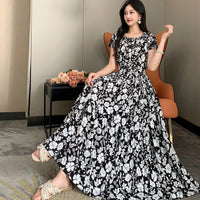 Summer Ethnic-style Elastic-waist Beach Bohemian Shoulder Dress