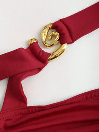 One-Shoulder Halterneck Slimming Waist-Cinching Pleated Skirt Pure And Alluring Versatile Off-Shoulder Dress