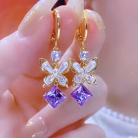 Light Luxury Green Cat's Eye Tassel Drop Earrings, Elegant Long Zircon Inlaid Ear Cuffs, Fresh Design