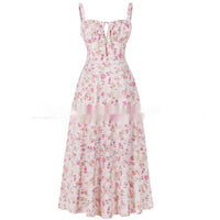 European And American Womens New Arrival Floral Print Square-Neck Sexy Slit Maxi Spring Dress