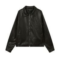 Solid Color PU Leather Coat Men