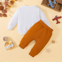 New Letter Floral Print Long Sleeve Pullover Solid Color Trousers Two-piece Set