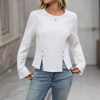Round Neck Button Decoration Slit Simple Versatile Top