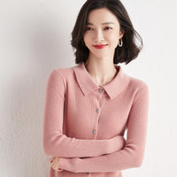 Polo Collar Slim Fit Slimming Long Sleeves Top Breasted Cardigan
