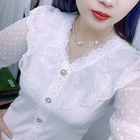 Lace-collared Blouse Chiffon Lace Loose Bottoming Slimming Shirt