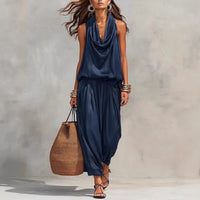 Womens Draped-Neck Vest And Casual Pants Set