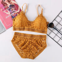 Fashion cross straps gather bra lace underwear set