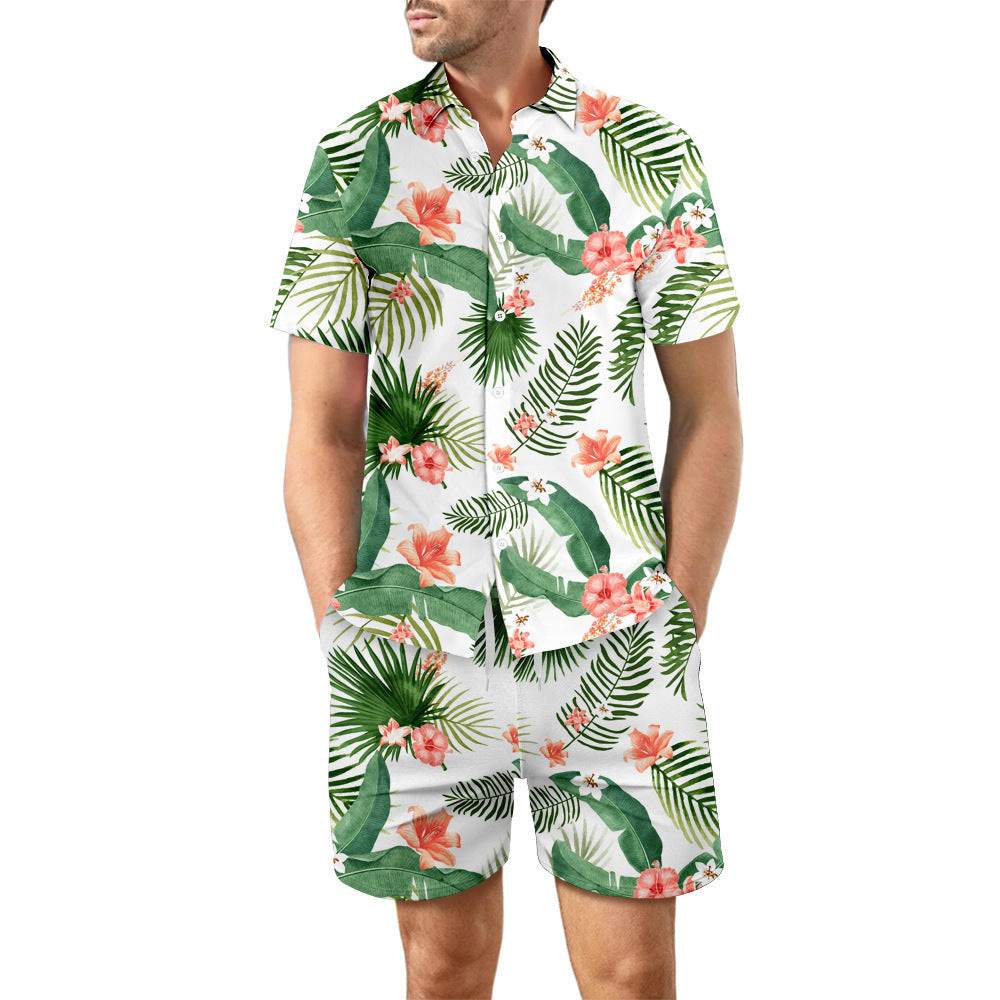 European Size Men's Casual Loose Shirt Suit Hawaii Seaside 3d Digital Printing Beach Short Sleeve Shorts