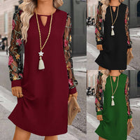 Women's Round Neck Lace Long Sleeve Dress