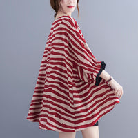 Summer Women's Loose Plus Size Striped Batwing Sleeve T-shirt