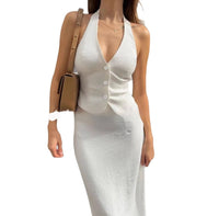 Womens Sexy Backless V-Neck Camisole And Skirt Set