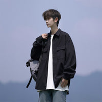 Japanese-style Workwear Long-sleeve Olive Green Shirt Jacket