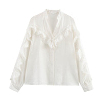 Vertical Lace Laminated Decoration Shirt