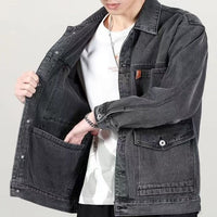Denim Loose Spring And Autumn Trendy Workwear Jacket Top Denim Short Gown Men