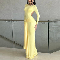 Autumn New Solid Color Long-Sleeve Elegant Waist-Cinching Backless Dress For Women