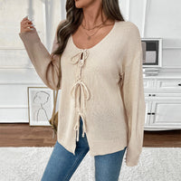 Casual Lazy Lace-up Crew Neck Women's Sweater