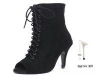 Women's Black Denim Gaobang Peep Toe High Heels