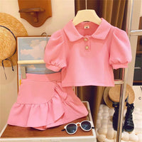 Waffle Bubble Lapel Short Sleeve Western Style Two-piece Set