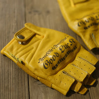 Yellow First Layer Cowhide Half Finger Motorcycle Gloves