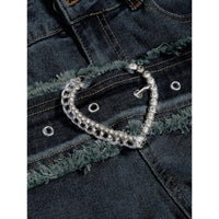 Punk-style Vintage Metal Heart-shaped Belt Frayed-edge Jeans