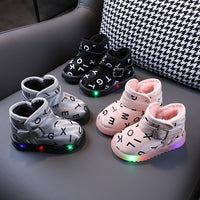 Fleece Warm Cotton Shoes For Baby Girl Soft Sole Baby Toddler Shoes Flashing