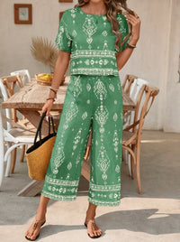Women's Contrast-Colored Ethnic-Style Printed Set