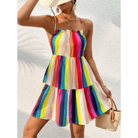 Rainbow Striped Lace Up Slip Dress