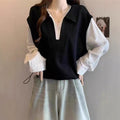 Fake Two-piece Shirt Vest Top For Women