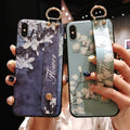 Compatible with Apple , Phone Case Vintage Floral Painted Embossed Wrist Strap