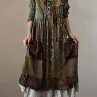 Womens Fashion Off-Shoulder Printed Three-Quarter Sleeve Swing Dress