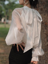 Chiffon Shirt Tie Sunscreen Western Style Small Shirt Top Women