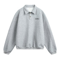 Letter-printed Lapel-button Long-sleeve Hoodie