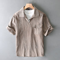 T220 Men's Summer Cotton Linen Retro Short Sleeve Casual Shirt