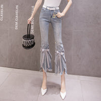 Irregular Heavy Craft Beaded Flared Pants