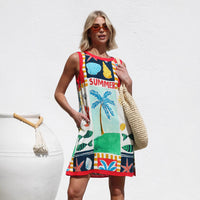 Womens Fitted Printed Colorblock Sleeveless Tank Dress