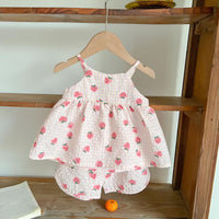 Baby's Home Wear Summer Printed Cotton Gauze Suspender Top Shorts Two-piece Set