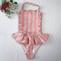 Children's Swimwear Ins Explosion Models Girls Siamese Striped Princess Wind Lace Swimsuit